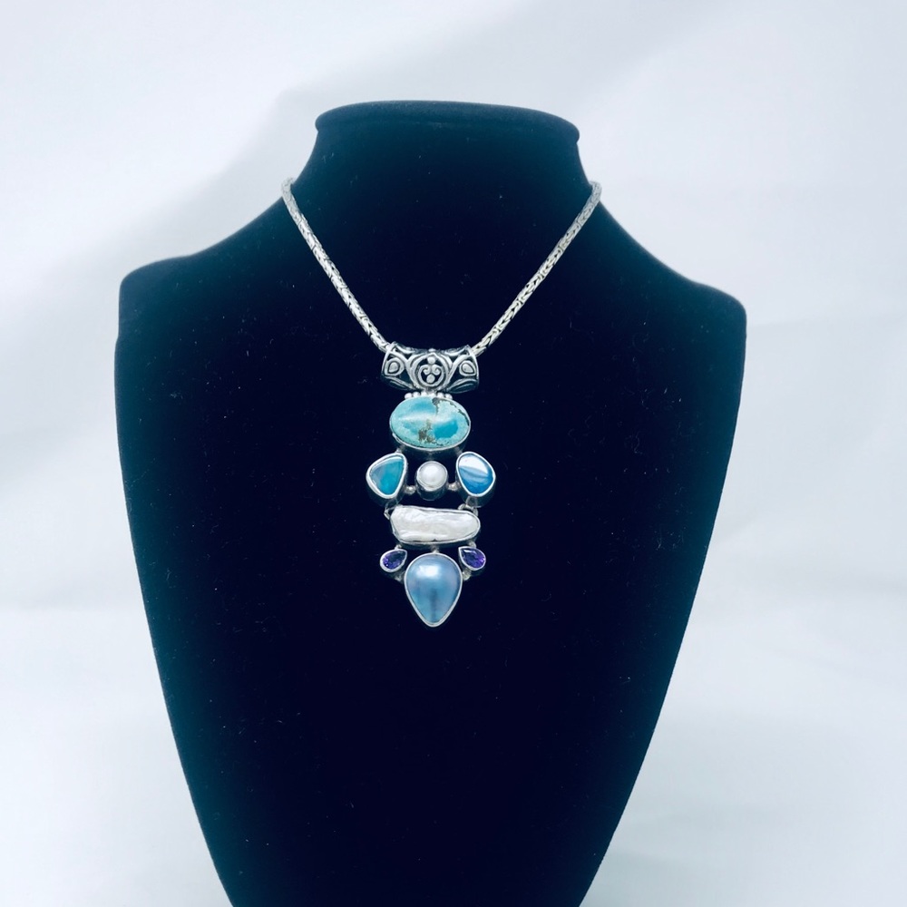 Opal, Pearl , Turquoise , Amethyst Silver Pendant